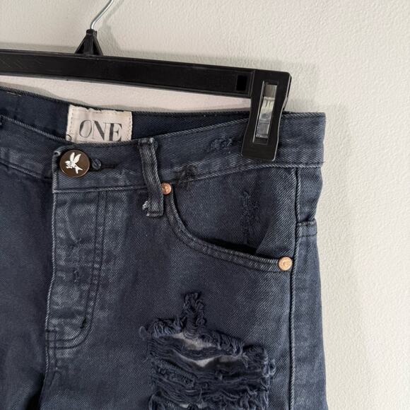 One Teaspoon Hawks Black Distressed High Rise Twisted Cuff Denim Shorts 26 - Picture 3 of 8